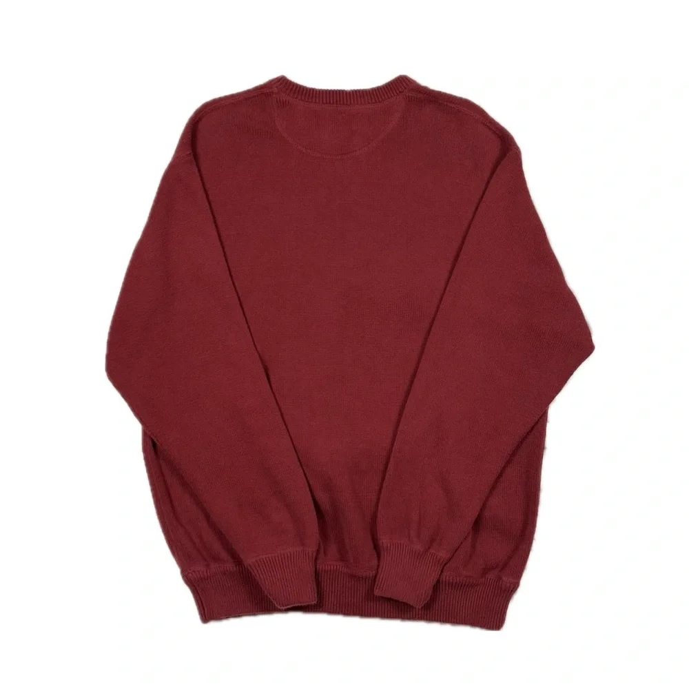 Vintage Y2K Eddie Bauer burgundy red tight knit Crewneck sweater men XL - Picture 2 of 4